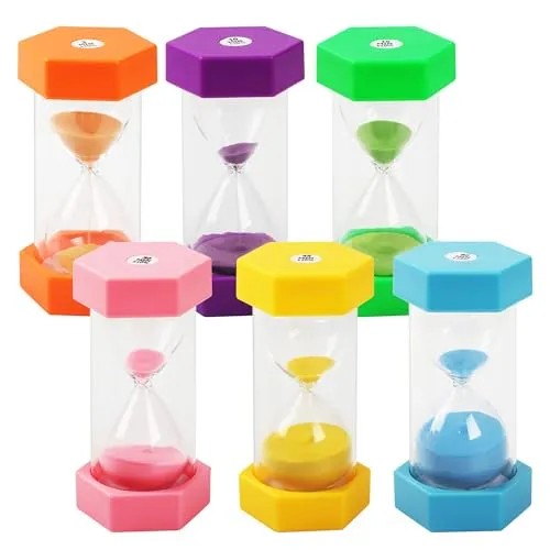 Stück Bunter Sanduhren für Kinder,Buntes Sanduhren Set 3/10/30/15/45/60Minuten,Farbtimer, Zeitmesser Sanduhren, Geeignet für Küche, Familie, Kinderleben, Spielzeit, kreative Geschenke 6