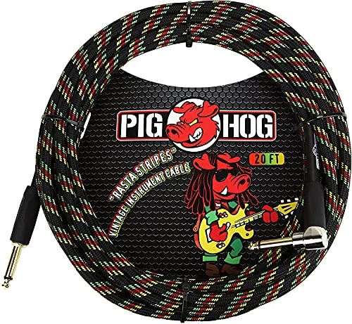 Pig Hog Vintage Serie Instrumentenkabel Rasta Stripes 6m - HiFi-Kabel mit hochwertigem Gewebemantel, entwickelt für kristallklaren Klang und optimale Zuverlässigkeit - ideal für anspruchsvolle Tourbedingungen.