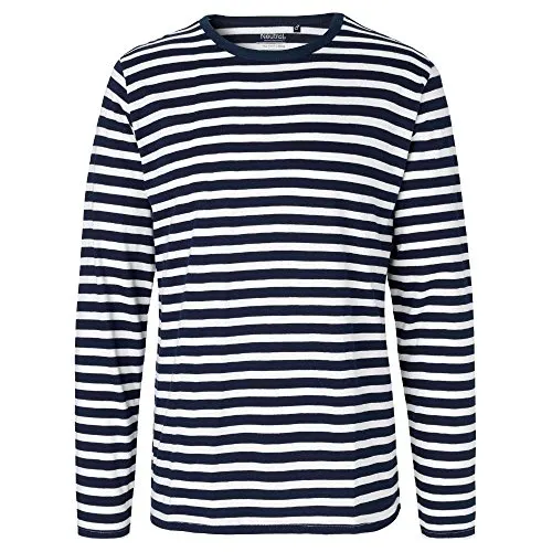 Neutral Mens Long Sleeve T-Shirt, Größe:M, Farbe:White - Navy (Striped)