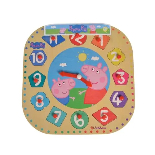 Eichhorn 109265704 - Peppa Pig - Lernuhr mit 12 Steckteilen, 13-TLG., FSC 100% Zertifiziertes Lindensperrholz 25 cm bunt
