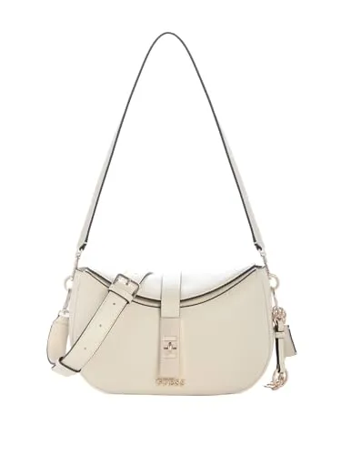 Guess Brooke Schultertasche 25 cm in Weiß - Elegante Guess Brooke Schultertasche aus hochwertigem Polyurethan, mit praktischem Drehverschluss und verstellbarem Umhängeriemen. Ein stilvolles Accessoire für jeden Anlass.