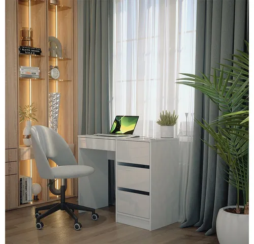 Vicco Schreibtisch Sherry, Weiß Hochglanz, 90 x 40 cm - Eleganter Schreibtisch mit 3 Schubladen in Weiß Hochglanz, ideal für stilvolle Arbeitsplätze und Home Offices. Optimaler Stauraum und modernes Design vereinen sich hier.