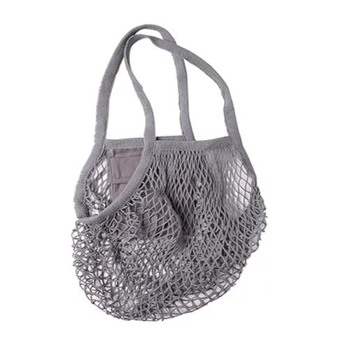 Einkaufsnetz mit Innentasche Tragetasche Tasche Einkaufstasche Zeitungstasche Badetasche Shopper Bag Baumwolle 35xH65cm, Farben:Grau