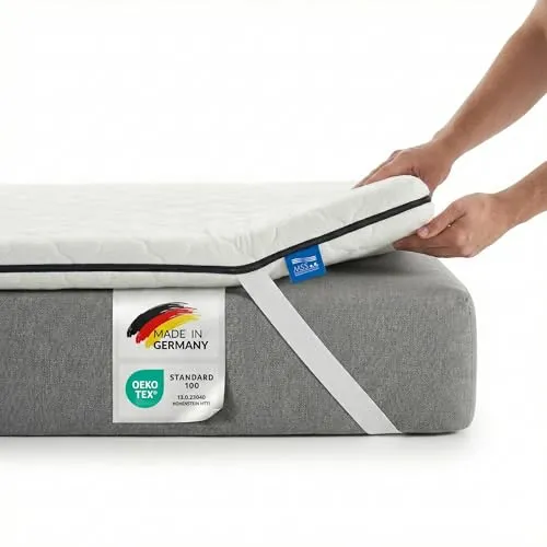 MSS e.K. Komfortschaum-Topper mit Bezug - Matratzenauflagen mit 6 cm Höhe, abnehmbarem Bezug und 4 Eckspanngummis für optimalen Halt. Waschbar bei 60°C für einfache Pflege und Hygiene.