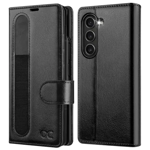 OCASE für Samsung Galaxy Hülle Z Fold 6 5G Handyhülle [mit S Pen Halter] [Standfunktion] [Premium PU Leder] [Kartenfach] Cover RFID Schutzhülle Etui Z Fold6 Klassisch Schwarz