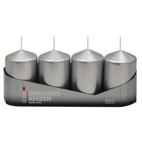 4er Tray Stumpenkerzen silber lackiert, Größe ca. 50 x 80 mm Adventskerzen