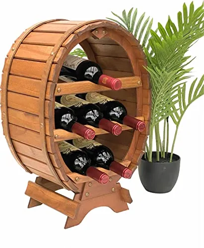DanDiBo Weinregal Holz Weinfass für 6 Flaschen - Rustikaler Flaschenständer - Weinregal in dekorativer Fassform für 6 Flaschen, ideal zur Aufwertung Ihres Wohnbereiches oder als Geschenk. Lieferung fertig montiert, kein Montageaufwand nötig.