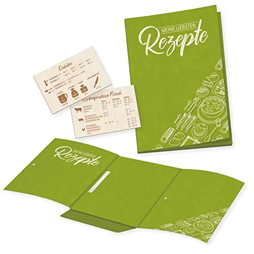 itenga Rezeptmappe Rezeptordner auch für lose Blätter Sammelmappe DIN A4 grün zum Sammeln für Kochrezepte Backrezepte