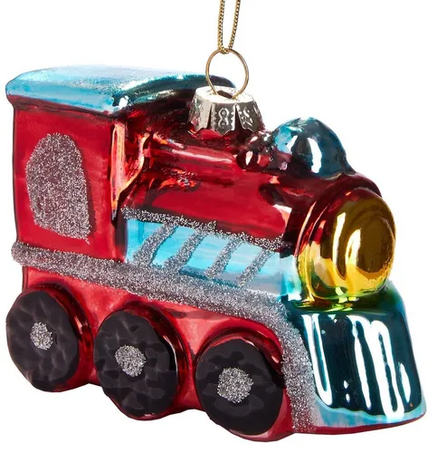 BRUBAKER Christbaumschmuck Mundgeblasene Weihnachtskugel Rote Lokomotive, schöner Weihnachtsanhänger aus Glas, handbemalt - ca. 9 cm