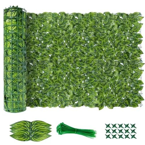 AGJIDSO Künstliche Efeu Hecke Sichtschutz, 100 * 300cm, Künstliche Efeu Blatt Dekoration für Balkon (Wassermelonenblätter)