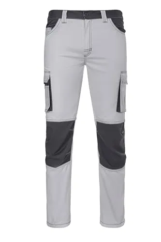 VELILLA Unisex Pantalón Stretch Bicolor Arbeitshose, Weiß/Grau, 42 EU