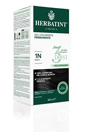 Herbatint Permanentes Farbgel 3 Dosen, 300 ml – 1 N Schwarz, ohne Ammoniak, für empfindliche Haut, 100% Abdeckung für weißes Haar, mit 8 natürlichen Bio-Extrakten