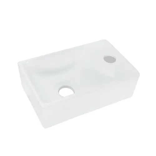 Kleines Gäste WC Handwaschbecken mit Hahnloch rechts - Praktisches Badezimmer Tischwaschbecken aus hochwertiger Keramik, pflegeleicht und langlebig, ideal für Wandmontage oder Unterschrank.