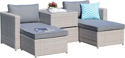 Gartenlounge Gartenmöbel Set Sitzgruppe Gartensofa mit Hocker und Beistelltisch