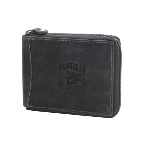 Leder Herren Geldbörse Grau Shark - Rustikales Portemonnaie mit RFID-Schutz - Herren-Geldbörse aus hochwertigem Hunter Rindsleder mit RFID Blocker für maximale Sicherheit. Viel Platz und ein klassisches Design mit umlaufendem Reißverschluss sorgen für Funktionalität und Stil.