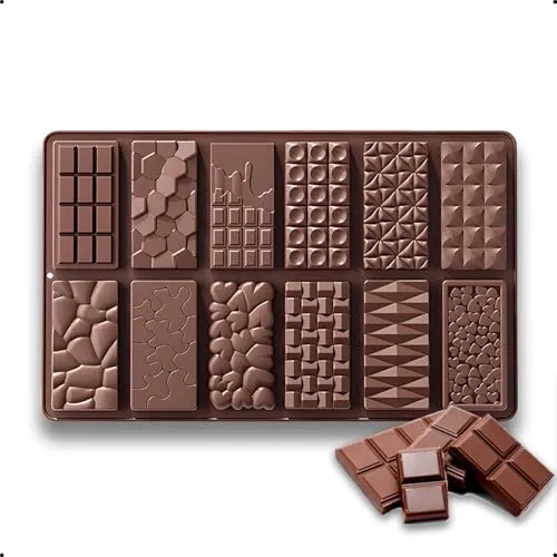 Schokoladenform Silikon, 12 Tafeln Tief Schokoladentafel Form, Antihaft Schokoladenform Silikon, Extra Tief Schokoladen Form für Schokolade, Pralinen und Süßigkeiten