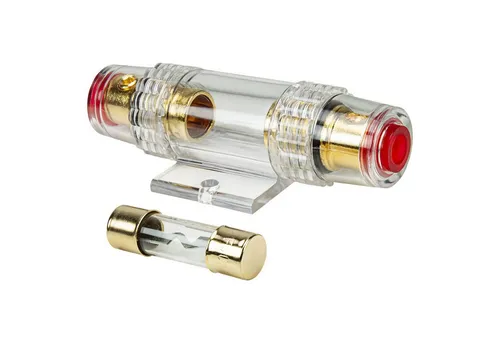 tomzz Audio Kfz-Sicherungshalter AGU Sicherungshalter transparent Kabel bis 25qmm, vergoldet, 80A Siche