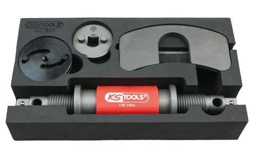 KS Tools Universal Druck/Dreh-Vorrichtung 150.1965 - 4-teiliges Set mit 2-Weg-Spindel, ideal für präzise Montage- und Demontagearbeiten in Werkstätten.