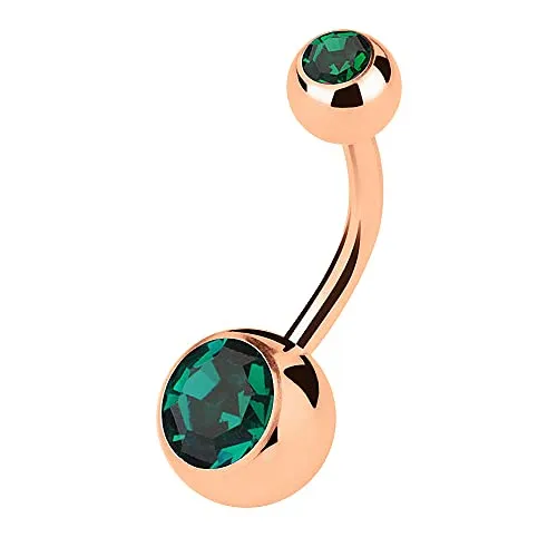 Piercingfaktor Bauchnabelpiercing Chirurgenstahl Bauch Bauchnabel Piercing Stecker Anhänger Rosegold Vergoldet mit Kristall 2 Kugeln Gold Rose Saphirgrün