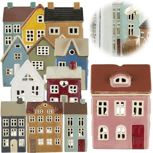 LS-LebenStil Teelichthaus 15cm - Rosa Rot Keramik - Teelichthalter im nostalgischen Fachwerkdesign, handbemalt und ideal für Teelichter bis 5cm. Perfekt für Wohnzimmer oder Fensterbank, bringt skandinavischen Charme in Ihr Zuhause.