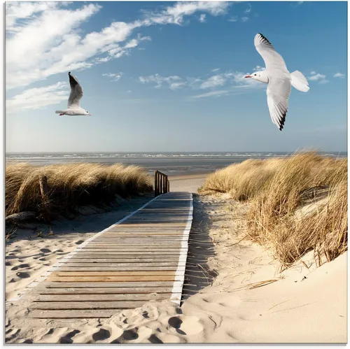Artland Glasbild Nordseestrand auf Langeoog mit Möwen, Strand (1 St), in verschiedenen Größen