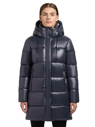 khujo Damen Wintermantel warmer Steppmantel schimmernd mit Kapuze Jadet2-YM Dark Cloud Blue Gr. L