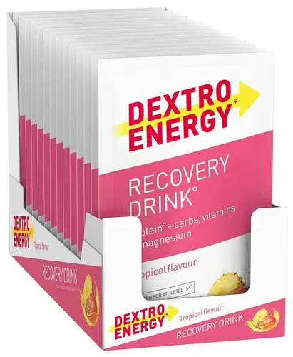 Dextro Energy Recovery Drink Box 14x44,5g Beutel - Energieriegel & Getränke: Effektiver Recovery Drink für schnelle Regeneration nach dem Training, erfrischender Tropical-Geschmack und hochwertige Kohlenhydrate.