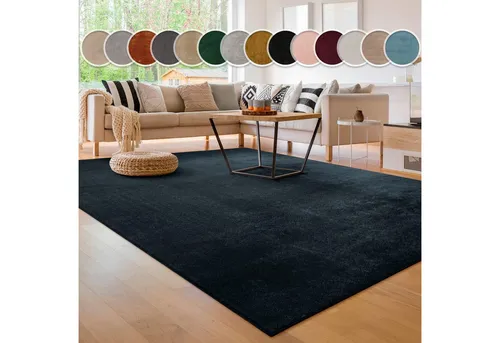 Paco Home Kurzflorteppich Dunkelblau 100x200 cm - Teppiche & Böden – strapazierfähiger Teppich für Fußbodenheizung, pflegeleicht und maschinenwaschbar, sorgt für kuscheligen Komfort in jedem Raum.