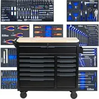 TRUTZHOLM Werkstattwagen Star XL mit 12 Schubladen - Robuster Werkstattwagen mit 12 Schubladen zur optimalen Werkzeugorganisation. Hohe Tragkraft von bis zu 750 kg und stabile Hartholz-Arbeitsplatte. Mobil und sicher dank 4 Rollen, ideal für Werkstatt und Handwerk.