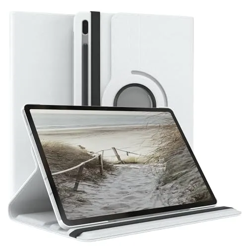 EAZY CASE - Tablet Hülle für Samsung Galaxy Tab S7 FE (5G) Schutzhülle 12.4 Zoll Smart Cover Tablet Case Rotationcase zum Aufstellen Klapphülle 360° drehbar mit Standfunktion Tasche Kunstleder Weiß