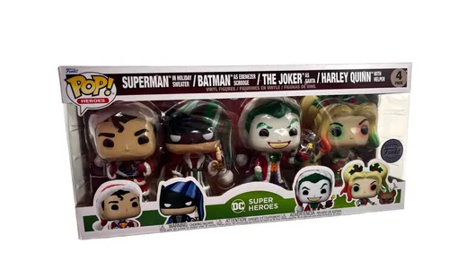 Funko! POP 4PK DC Urlaub Wackelkopffiguren - Exklusive 4er Set von DC Wackelkopffiguren, jede 9 cm groß und perfekt für Sammler. Ideal als Geschenk oder zur Erweiterung deiner Sammlung!