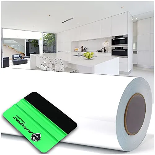 Finest Folia 10m x 63cm Hochglanz Plotterfolie - Klebefolien: Hochwertige, wasserfeste Möbelfolie in Glanz Weiß, ideal für glatte Oberflächen. Inklusive Rakel für einfache Anwendung und bis zu 4 Jahre Haltbarkeit.