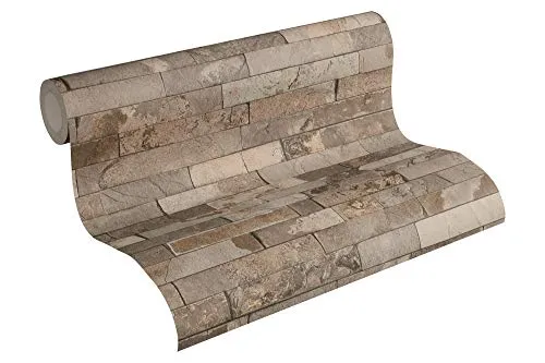 A.S. Création Vliestapete Best of Wood`n Stone 2nd Edition Tapete in Stein Optik fotorealistische Steintapete Naturstein 10,05 m x 0,53 m beige braun Made in Germany 355822 35582-2