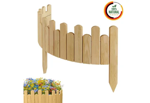 Floranica Palisade Beeteinfassung Rasenkante Flexible Holzzaun Gartenzaun Palisade, LxH: 100x20 cm, Natur, Rasenkante, Begrenzung von Blumenbeeten, Kräutergarten und Gartenwegen