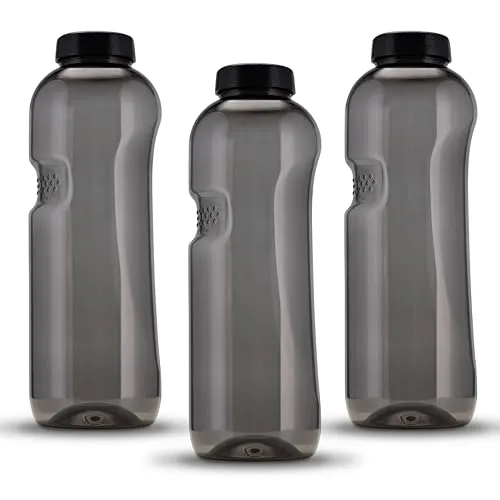Kavodrink 3 x Tritan Trinkflasche 1,0L Wasserflasche schwarz Sportflasche BPA frei Flasche 1000ml