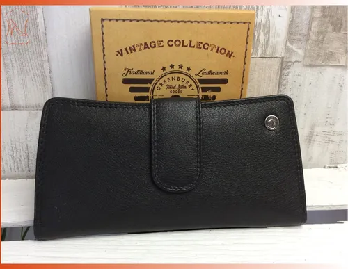 Greenburry Geldbörse Spongy, Leder schwarz - Elegante Damengeldbörse aus hochwertigem Leder, mit 10 Kartenfächern und sicherem Reißverschluss-Münzfach. Ideal für stilbewusste Frauen.