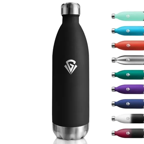 Thermosflasche 1L, Thermoskanne Doppelwandig Kohlensäure Geeignet, BPA-Frei Wasserflasche Auslaufsicher, Trinkflasche Isoliert Edelstahl für Uni, Arbeit, Reisen, Sport, Outdoor, Jungen, Mädchen