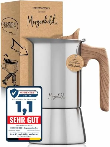 Morgenheld STYLE Premium Edelstahl Espressokocher 4 Tassen 200ml Induktion Espressomaker für alle Herdarten Mokkakanne Espressokanne induktionsgeeignet Espressomaschine Mokkakocher Induktionsherd