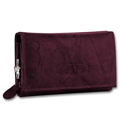 Money Maker Damen Geldbörse Bordeaux Leder - Lang mit Reißverschluss, Foto-ID Slot, Modernes Design