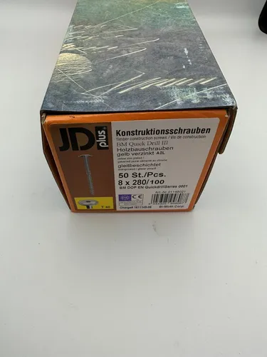 JD-Plus Tellerkopfschrauben Ø8x280-T40 / 50stk / Galv. Verzinkt Gelb Chromatiert
