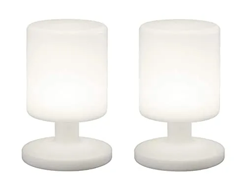2er SET - Aufladbare Outdoor LED Tischleuchten in Weiß, Höhe 20cm - Tischlampen mit IP44 Schutzklasse, ideal für den Außenbereich. Mit USB-Ladekabel für 8 Stunden Leuchtdauer, perfekt für stimmungsvolle Abende im Freien.