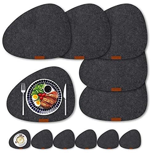 LITLANDSTAR Filz Tischsets und Untersetzer 12er Set - Hitzebeständige, Rutschfeste, Waschbare Sets für Zuhause und Restaurant Mit 6 Platzsets, 6 Untersetzer (Dunkelgrau)