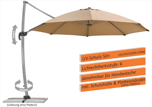Schneider Sonnenschirm Rhodos Rondo 350 cm, sand - Sonnenschirm mit 360° Drehfunktion und UV-Schutz 50+, ideal für Garten und Terrasse. Robustes Aluminiumgestell und wasserabweisende Bespannung sorgen für Langlebigkeit.