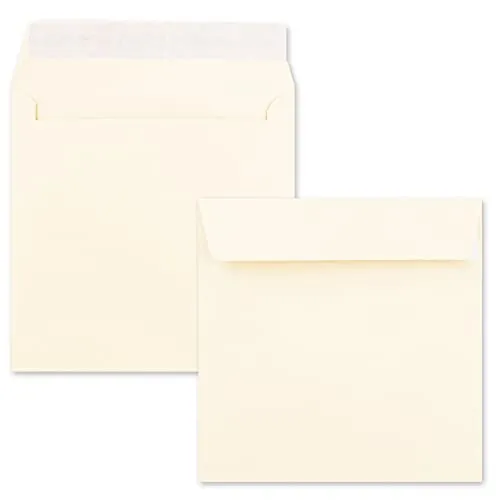 NEUSER PAPIER 50 Stück - Umschläge quadratisch - Opal-weiß - 17 x 17 cm - Grammatur: 120 Gramm pro m² - Haftklebung - flache Klappe