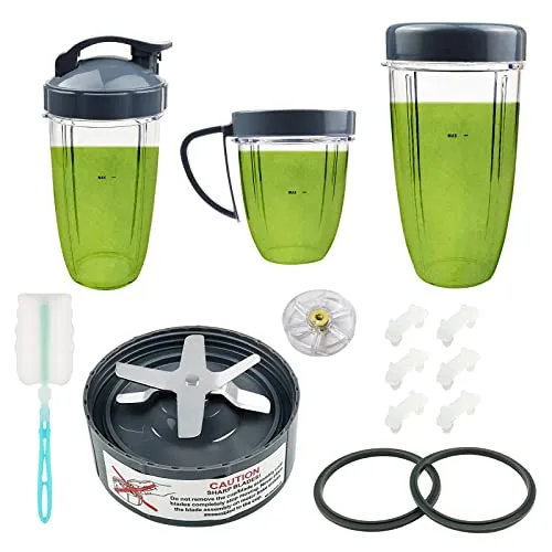 Stück Mixer-Ersatzteile Extraktor Klinge und Tassen für NutriBullet 600w & 900w Serie, einschließlich Stoßdämpfer und Getriebe (1 Klinge + 3 Tassen + 1 Deckel) 14