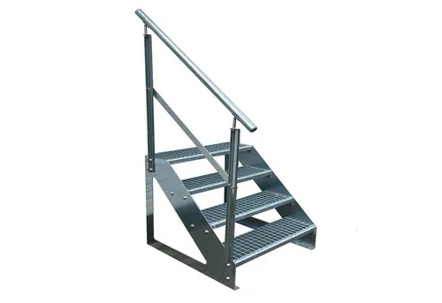 Kaminbau Mierzwa Außentreppe Premium Treppe Verzinkt mit oder ohne Geländer, für Geschosshöhen bis 76.00 cm, Stufen Gitterroststufen nach DIN 24531, (Höhe 76 cm, Stufenbreite und Geländerart wählbar), Gartentreppe Stahltreppe Wetterfest Rostfrei Feuer-Verzinkt Rutschfest