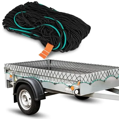 HEIMWERT Anhängernetz 3x2 feinmaschig - hochflexibel von 2,1 x 1,2 auf 3 x 2 Meter dehnbar- Anhänger Netz zur perfekten Ladungssicherung - PKW Zubehör Ladungssicherungsnetz