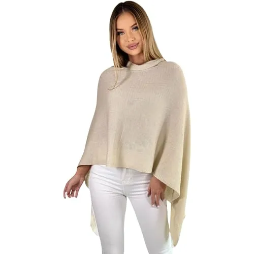 Mississhop 221 Damen Poncho aus Mischgewebe - Beige - Eleganter Poncho in Einheitsgröße (34-44) aus feinem Mischgewebe. Bequem und leicht, ideal für den Herbst/Winter. Vielseitig kombinierbar als Jacke oder Strickcape, sorgt für stilvollen Komfort!