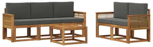 vidaXL Outdoor-Sofagarnitur 6-teilig Natur und Anthrazit