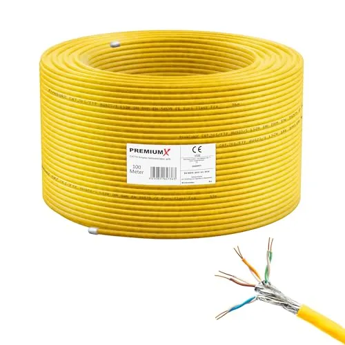 Premium X 100m CAT 7A Netzwerkkabel - Cat-6-Ethernetkabel mit doppelter Schirmung für maximale Störsicherheit, ideal für professionelle Anwendungen und PoE, 10 Gigabit Kupferkabel mit 1200 MHz.